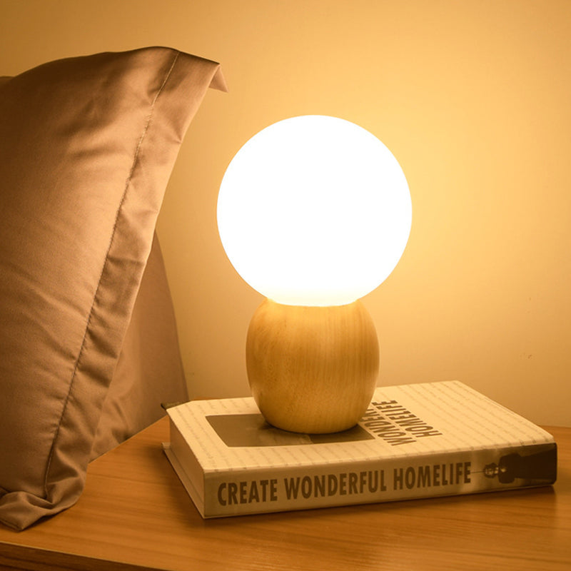 Lampe de nuit décorative à boules avec socle en bois