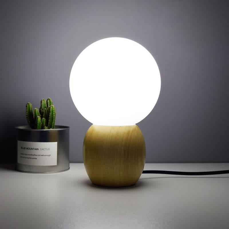 Lampe de nuit décorative à boules avec socle en bois