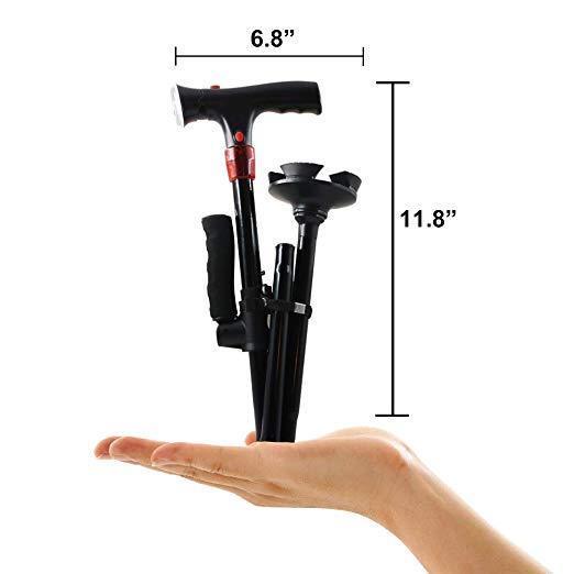 Canne de marche pliante autonome à 6 lampes LED