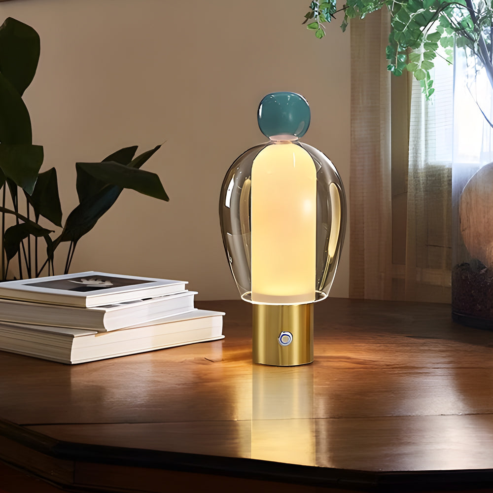 Lampe de table rechargeable en verre transparent à LED dimmable