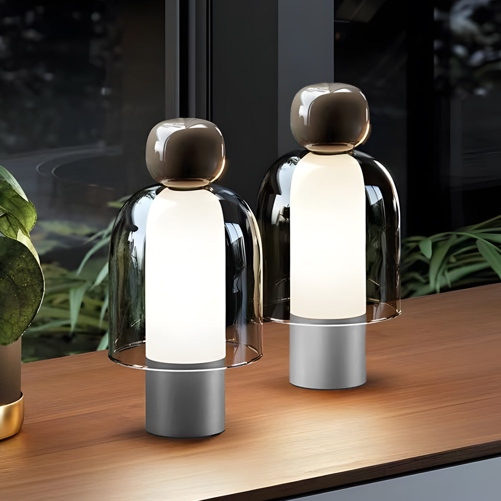 Lampe de table rechargeable en verre transparent à LED dimmable