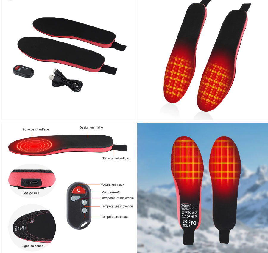 Semelles chauffantes rechargeables à technologie thermique