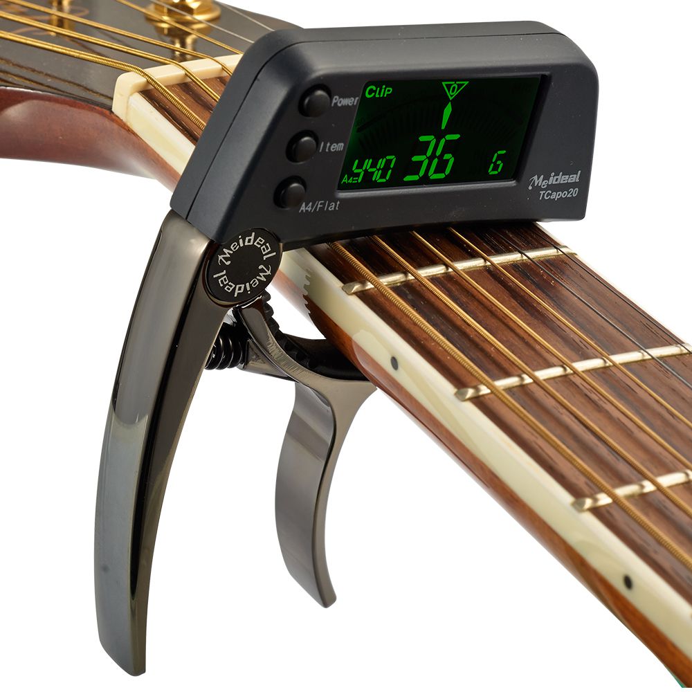 Capodastre réglable avec accordeur intégré pour guitare