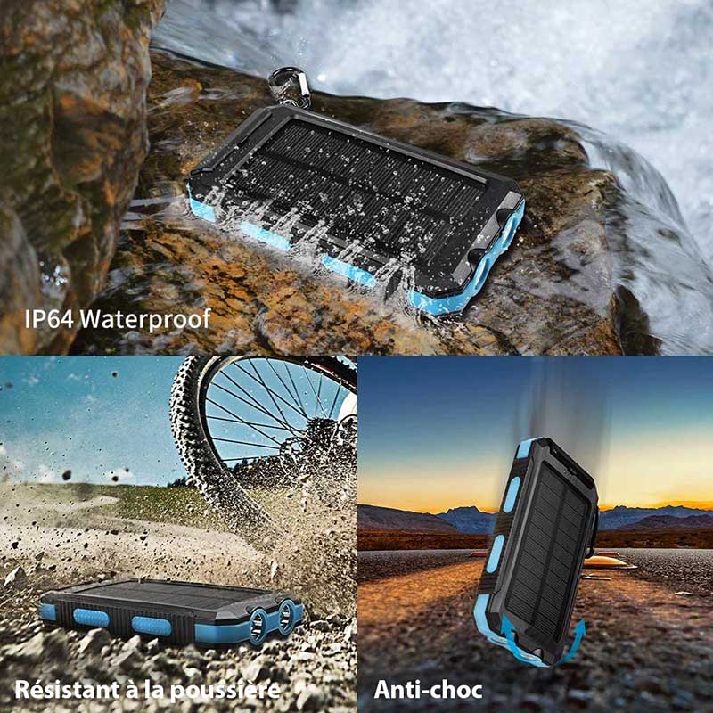 Batterie externe portable avec chargeur solaire USB