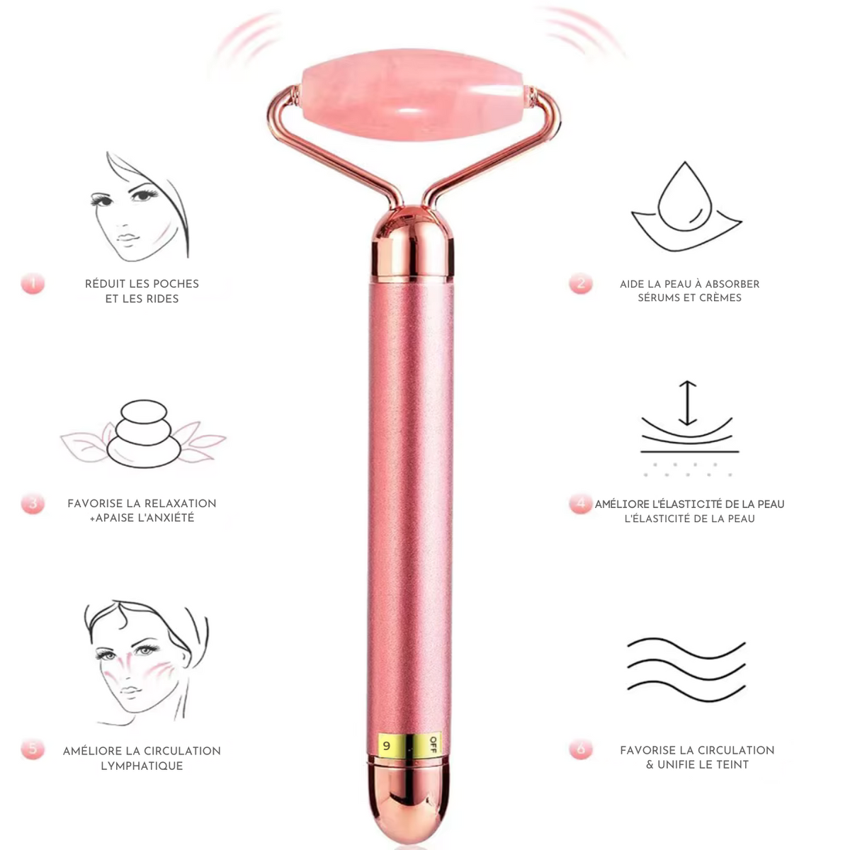 Rouleau de massage visage vibrant 5 en 1 en jade