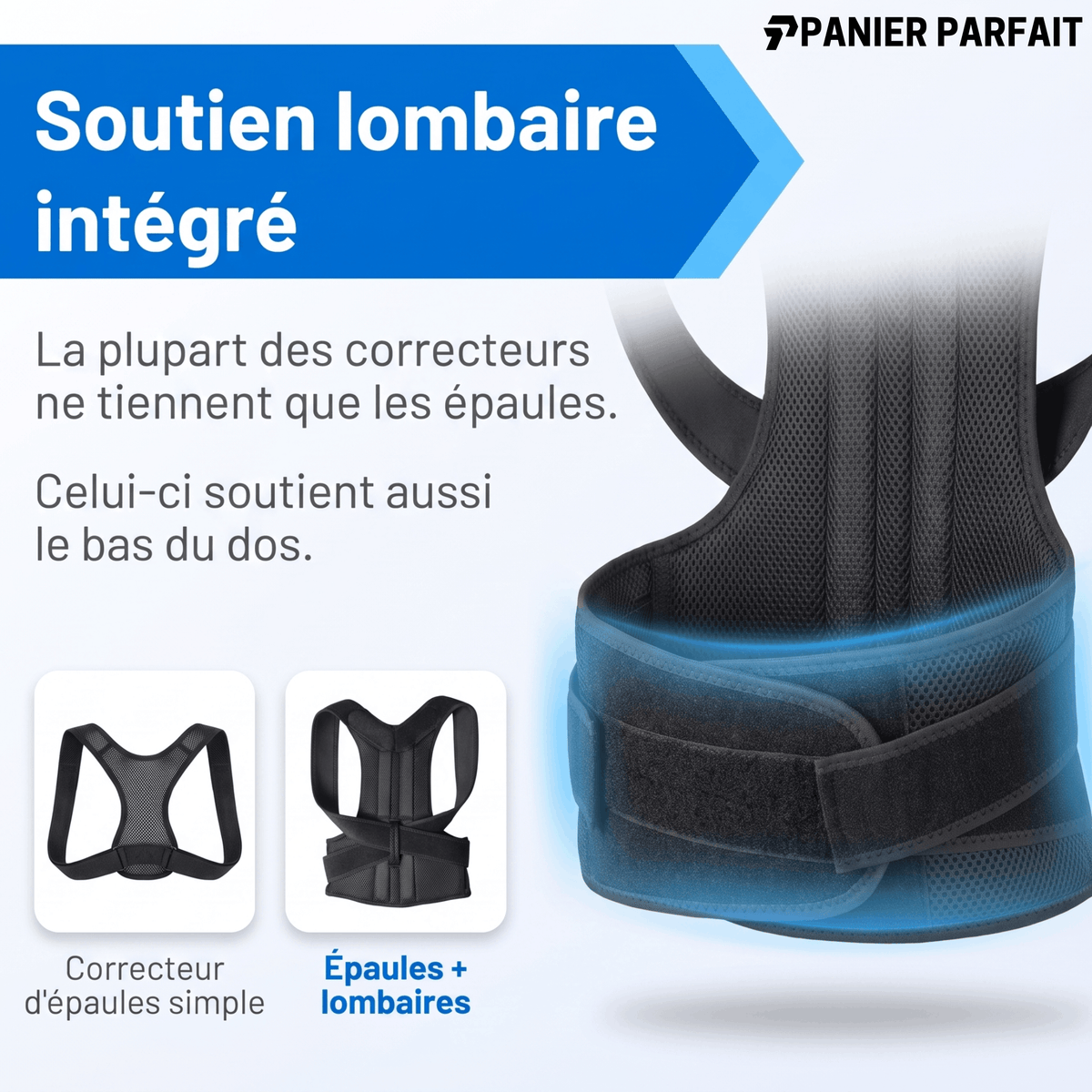 Correcteur de posture avec soutien lombaire intégré ajustable