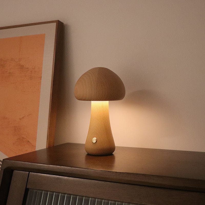 Lampe champignon décorative en bois massif