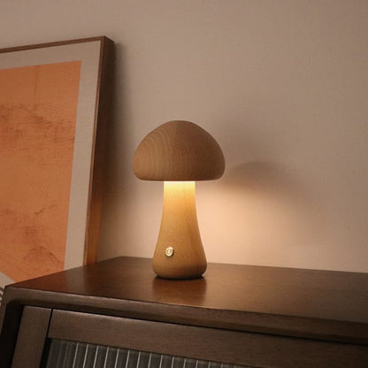 Lampe champignon décorative en bois massif