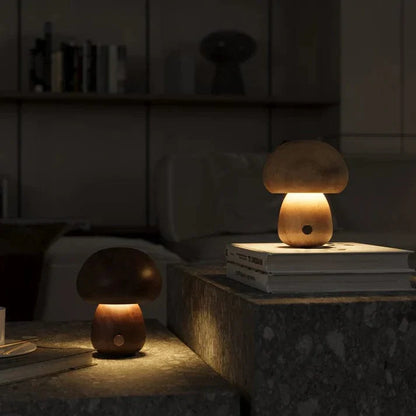 Lampe champignon décorative en bois massif