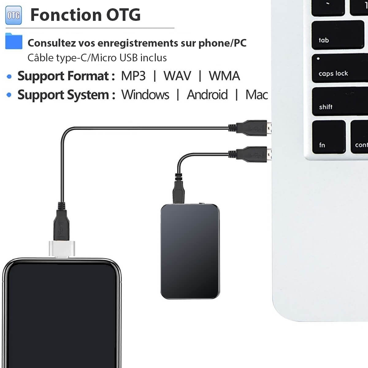 Enregistreur vocal portable ultra-discret mini format
