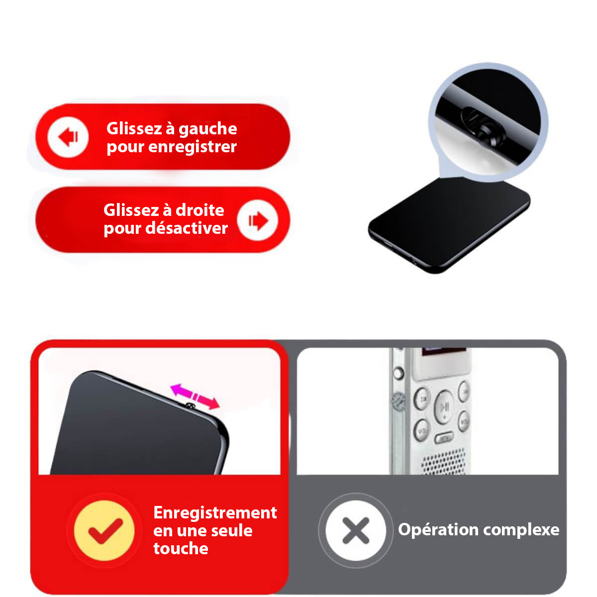 Enregistreur vocal portable ultra-discret mini format